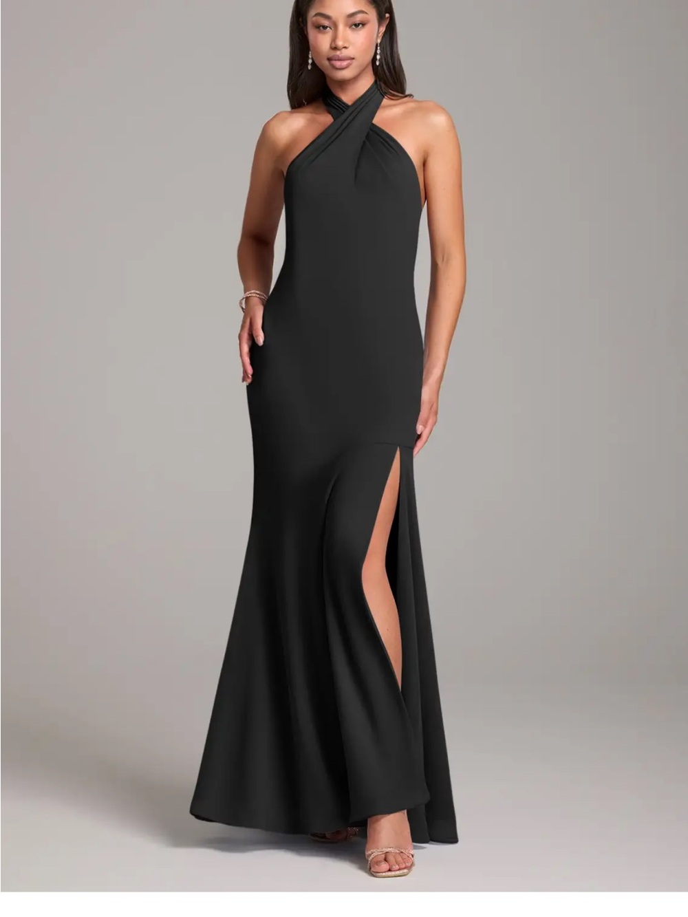 Azazie Black Cross-Neck Halter Gown with Side Slit